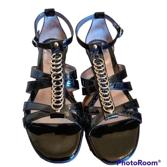 Sofft Black Sandals with Gold Ring Accents - Picture 1 of 2